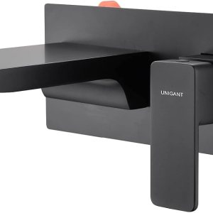 Grifo de baño de montaje en pared en cascada, grifo de lavabo con boquilla de cascada, grifo de latón negro mate ajustar la temperatura para el Grifo de baño de montaje en pared en cascada, grifo de lavabo con boquilla de cascada, grifo de latón negro mate ajustar la temperatura para el