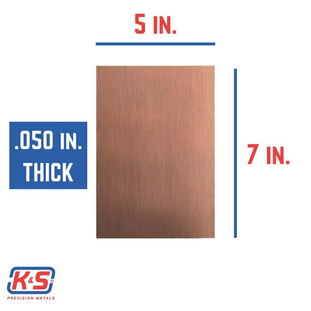 K & S 6602 Placas de grabado de cobre, 0.050 pulgadas de grosor x 5 pulgadas de ancho x 7 pulgadas de largo, 1 pieza, fabricado en los Estados Unidos