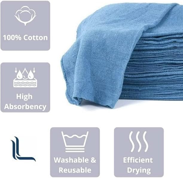 Linteum Textile (100 unidades, 12 x 14 pulgadas, azul) Toallas de algodón para tienda, trapos absorbentes y toallas de limpieza multiusos para