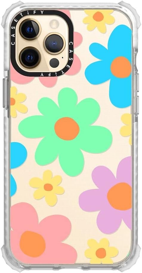 CASETiFY Funda Ultra Impact para iPhone 12 Pro Max protección contra caídas de 9.8 pies  Transparente floral pastel colores 70s Retro Flower Power