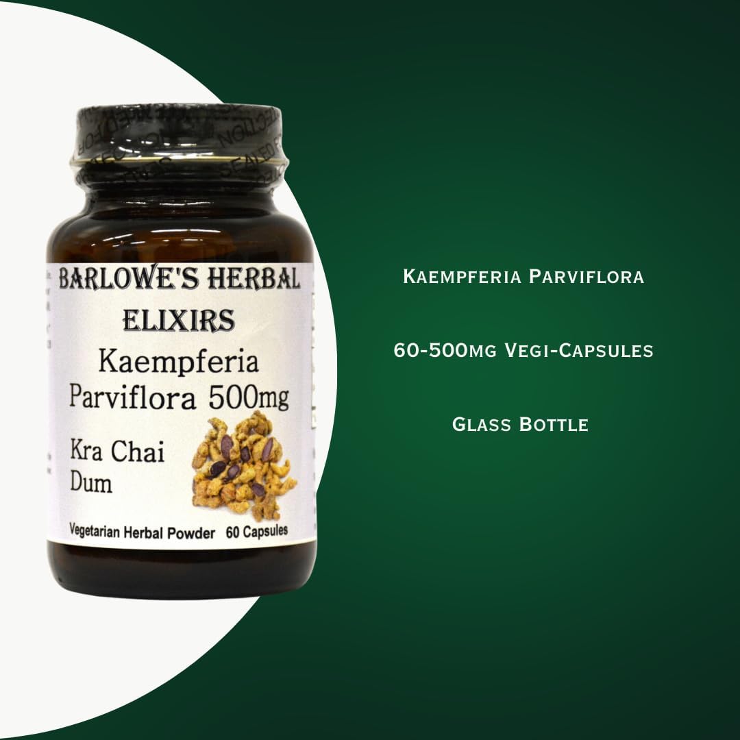 Barlowe’s Herbal Elixirs Kaempferia Parviflora Suplemento – Apoyo natural para vitalidad y bienestar – 60 500 mg VegiCaps – Sin estearato