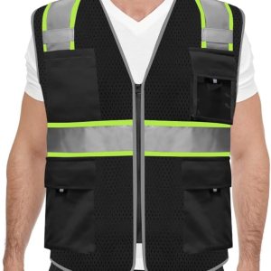HYCOPROT Chalecos de seguridad reflectantes de malla de alta visibilidad con bolsillos y cremallera, cumple con las normas ANSIISEA HYCOPROT Chalecos de seguridad reflectantes de malla de alta visibilidad con bolsillos y cremallera, cumple con las normas ANSIISEA