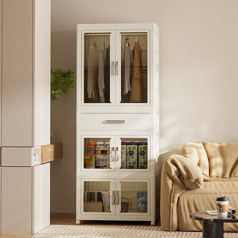 Armario de almacenamiento de baño para colgar ropa pequeña, contenedores de almacenamiento plegables apilables con tapa, 1 área para colgar, 1