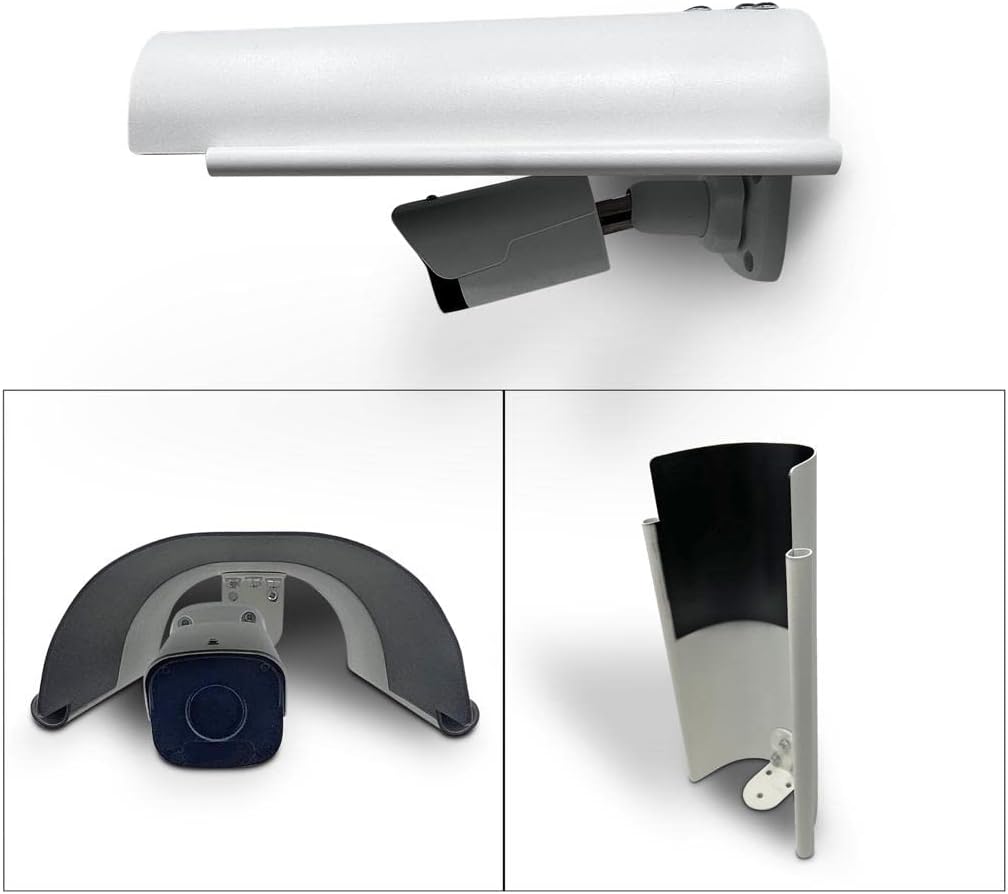 KENUCO Cubierta de sombra de lluvia solar compatible con cámaras de seguridad al aire libre, material de aleación de aluminio, color blanco