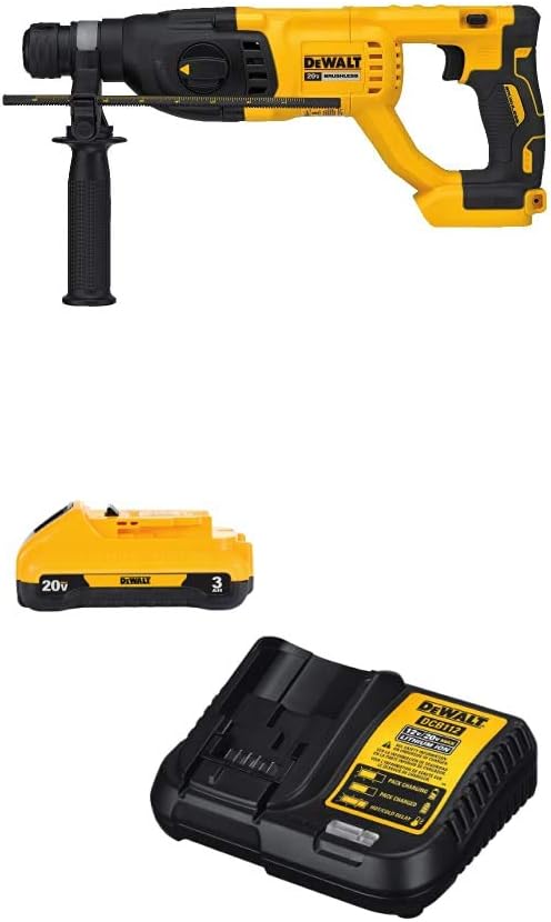 DEWALT DCH133B 20V Max XR – Taladro de martillo giratorio sin escobillas de 1″ con mango en D (solo herramienta) con batería DCB230C 20V