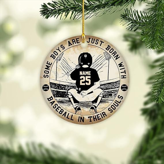 Adorno de béisbol personalizado para decoración del árbol de Navidad, adorno de Navidad personalizado de béisbol en forma 2D, regalos planos para
