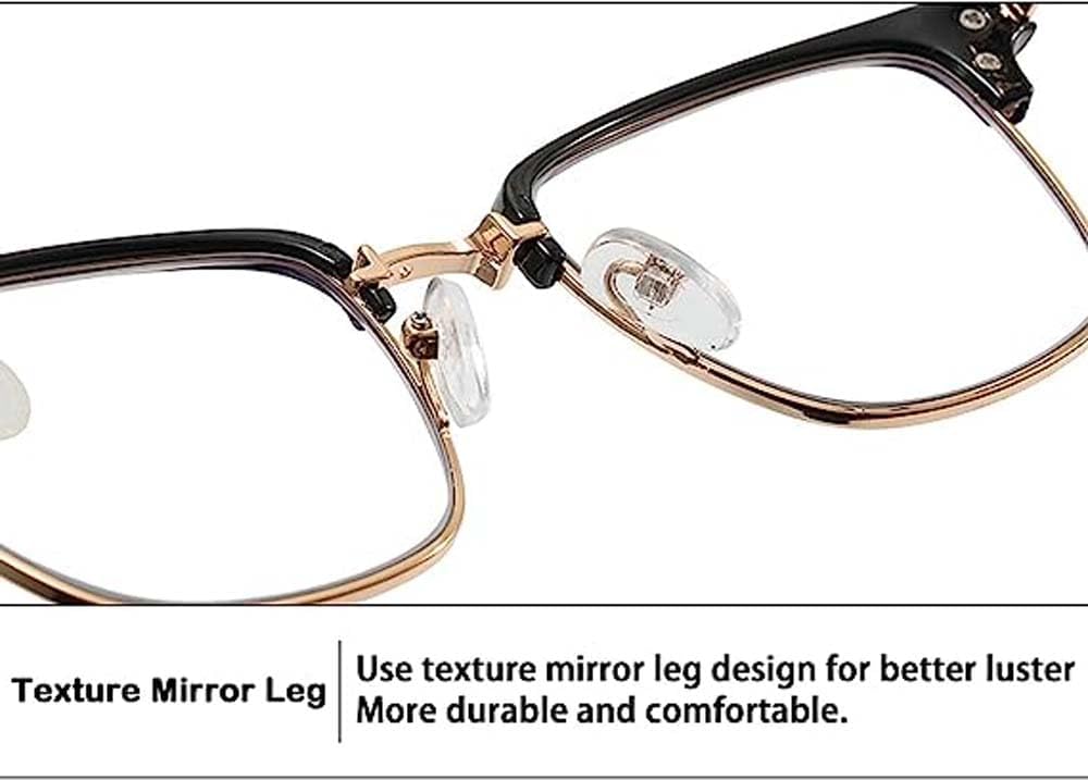 FROBON Gafas de media montura para miope, lentes retro de metal para hombres y mujeres