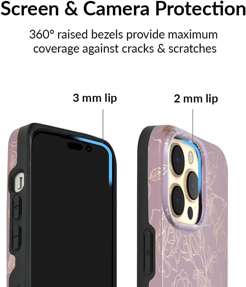 Velvet Caviar Funda diseñada para iPhone 14 PRO floral, probada en caídas de 10 pies, compatible con MagSafe, forro protector de microfibra (morado,