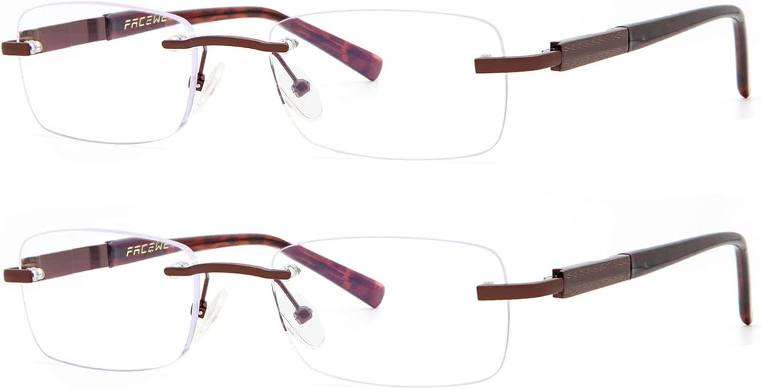 Gafas de lectura sin montura para hombre, con bloqueo de luz azul, lentes de metal para hombre, antideslumbramiento
