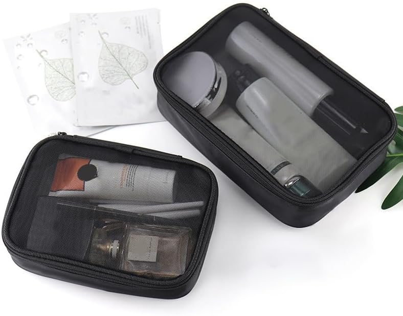 Bolsa de maquillaje, bolsa de aseo ligera para viajes, bolsa de maquillaje compacta con cremallera, color negro, Malla Negra