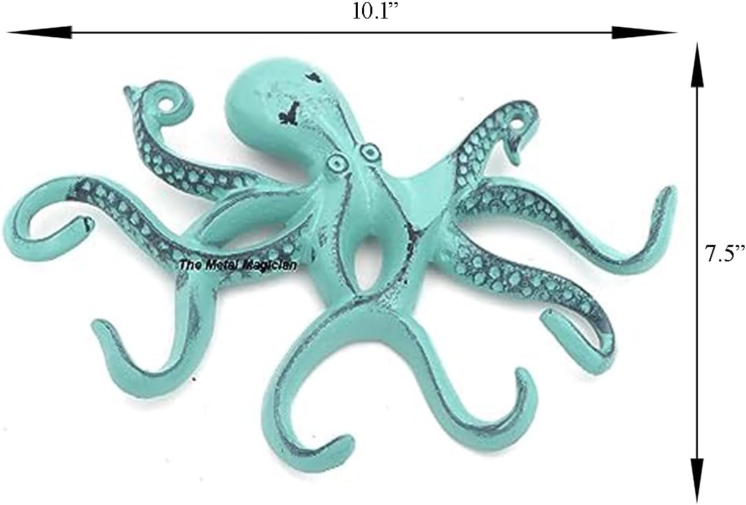 Gancho para llaves de pulpo, estante decorativo de pared náutico para pared, gancho antiguo para llaves, colgador de aluminio fundido para abrigo,