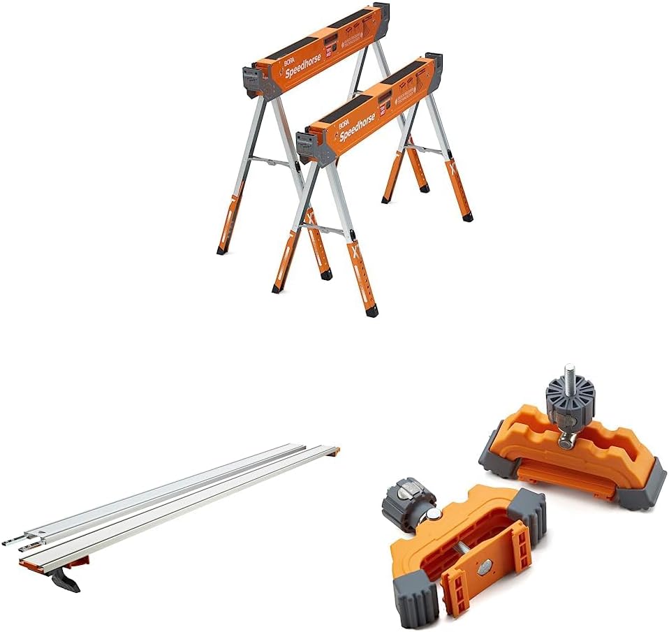 Bora Portamate Speedhorse XT – Par de caballetes – Paquete de dos y abrazaderas de borde de abrazadera NGX de 100 pulgadas y abrazaderas de oruga,