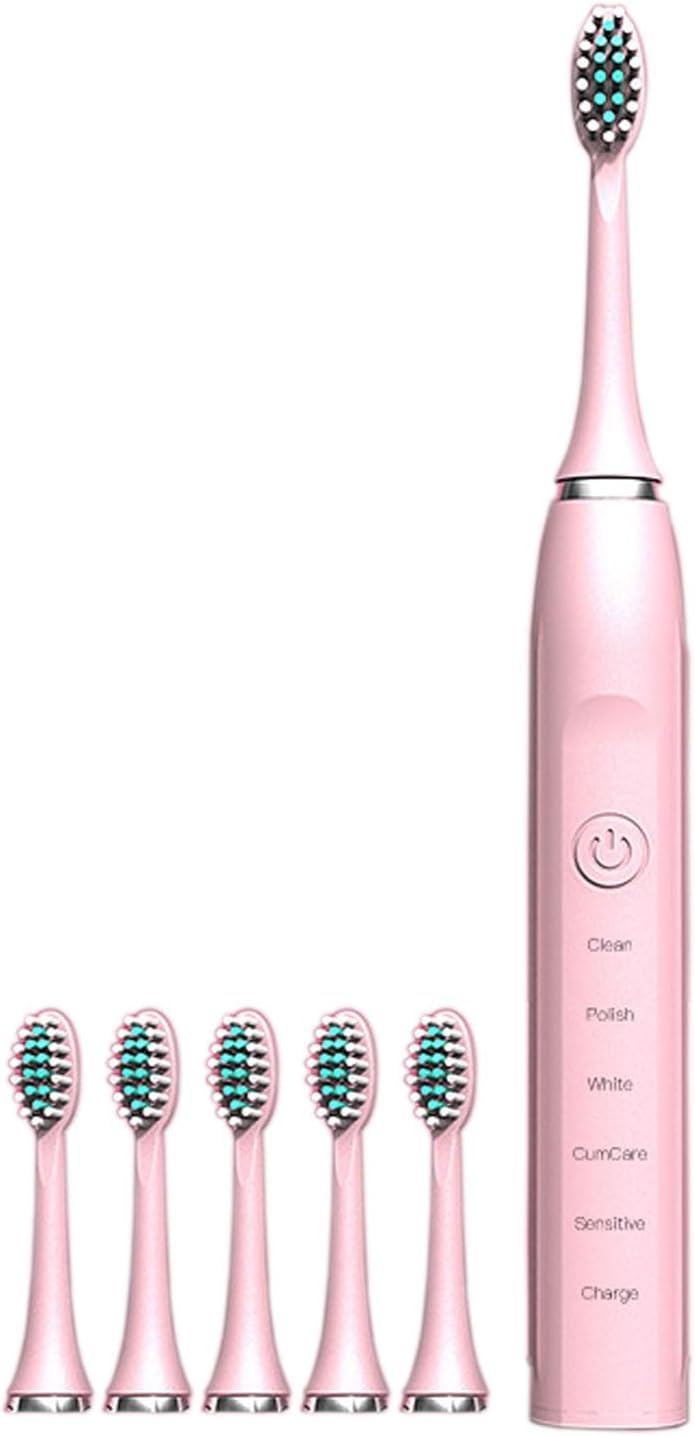 Cepillo de dientes eléctrico con 6 cabezales de cepillo, múltiples modos de limpieza, Ipx7, temporizador inteligente de 20 velocidades, adecuado