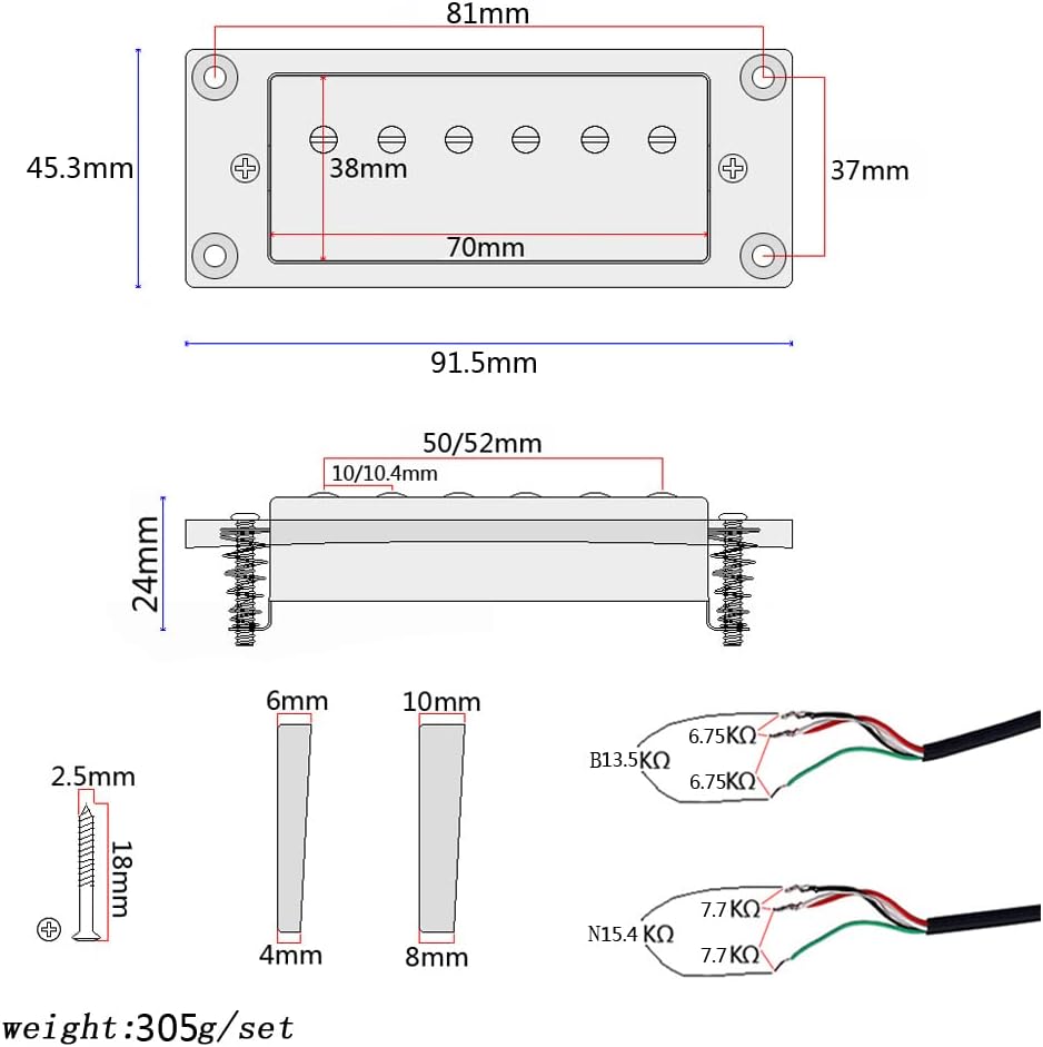 Ogdni Juego de pastillas Humbucker de guitarra, cuello de doble bobina y pastilla de puente piezas de repuesto para guitarra eléctrica LP (dorado)