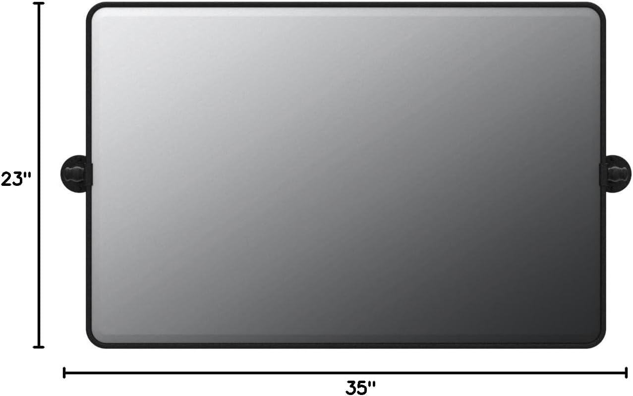 TEHOME Espejo pivote horizontal, espejo de inclinación negro para baño, espejo de baño rectangular con marco de metal biselado, 35 x 23 pulgadas