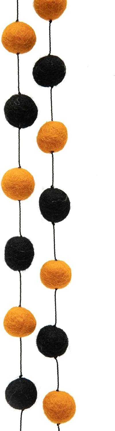 Woolygon Guirnalda de bolas de fieltro hecha a mano en Nepal, decoración de Halloween, pompones coloridos, guirnaldas de lana, decoración de árbol