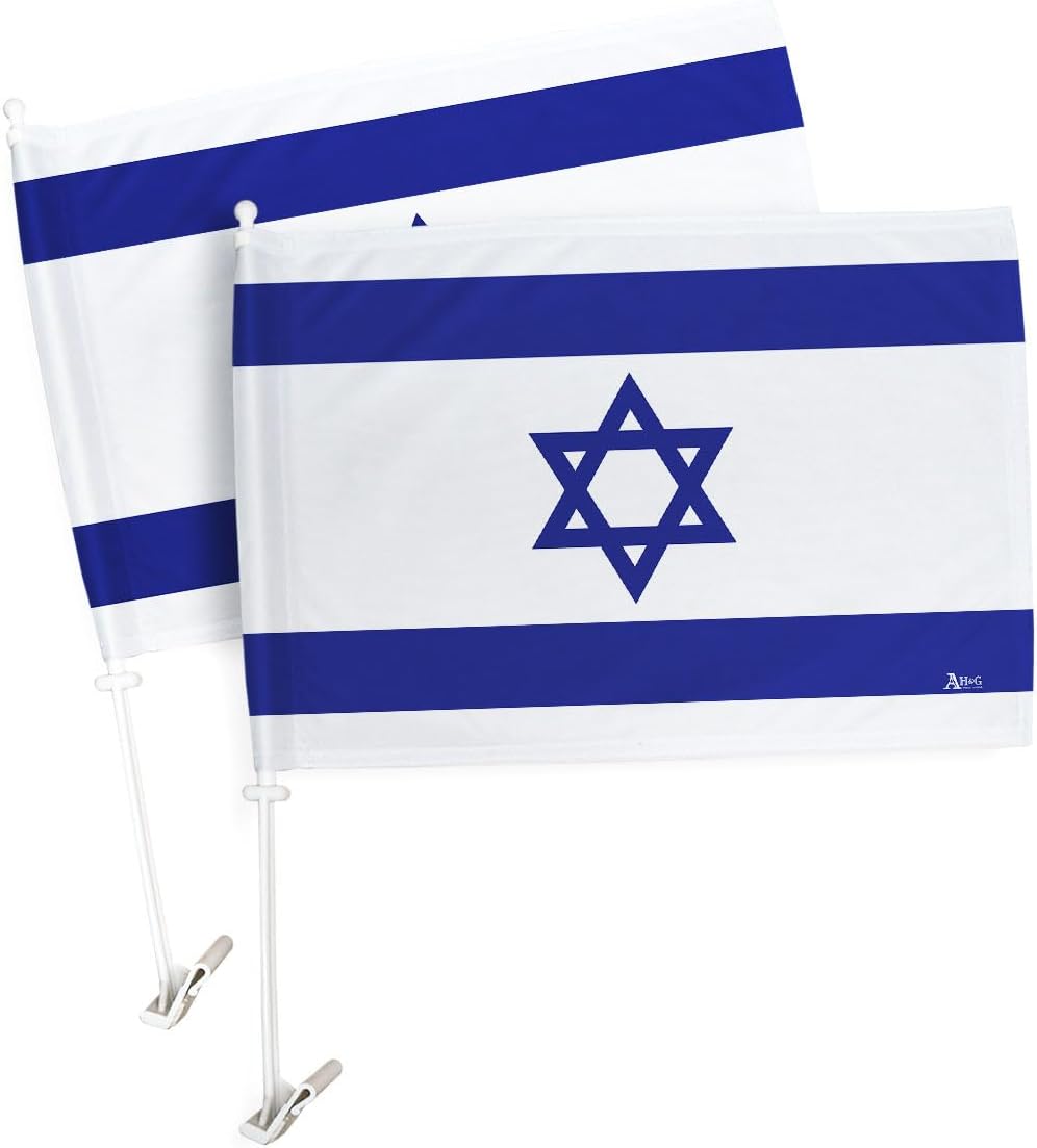Bandera de Israelí Para Carros Israel – Bandera de automóvil para ventana de automóvil, paquete de 2 letreros pequeños de 12 x 18 pulgadas, clip de