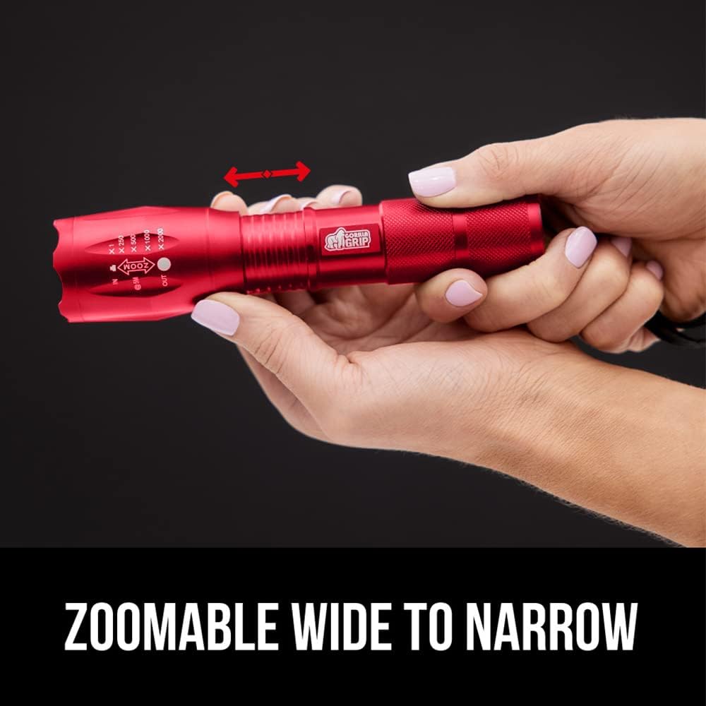 Gorilla Grip Linterna táctica LED pequeña y potente, ultrabrillante, 5 modos ajustables, alcance hasta 750 pies, impermeable, batería de larga