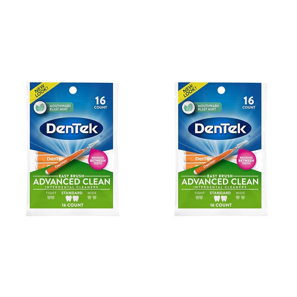 DenTek Easy Brush – Limpiadores interdentales, menta, 16 unidades (paquete de 2)