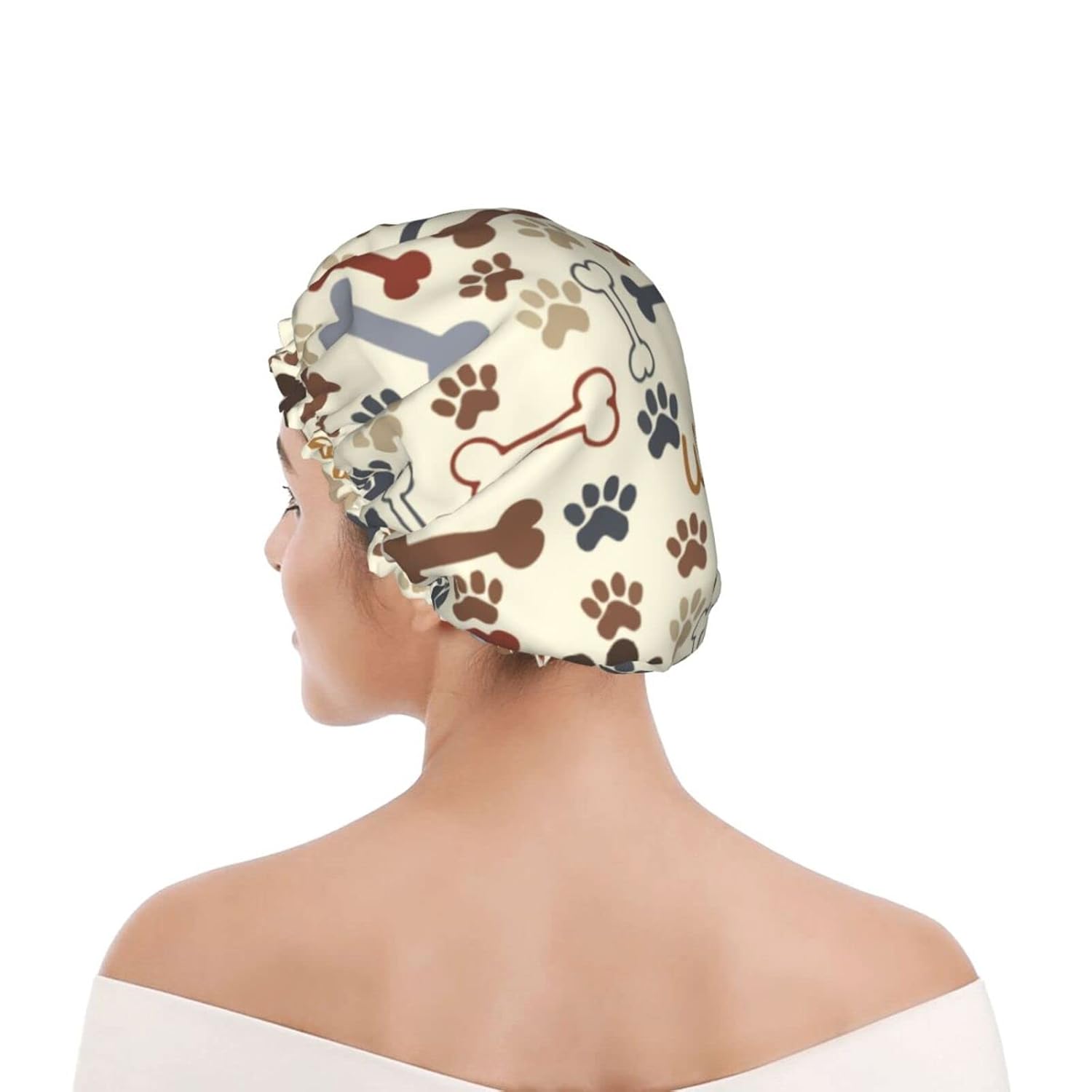 Gorro de ducha con patas de perro, elástico, reutilizable, doble capa, impermeable, exterior, forro de PEVA, gorro de pelo para mujeres (1 unidad)
