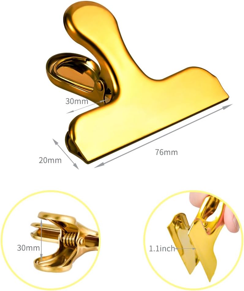 Clips para bolsa de chips, paquete de 8 clips grandes de acero inoxidable dorado para bolsa hermética, perfectos para cocina y oficina (paquete de 8
