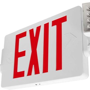 LFI Lights  Letrero de salida rojo combinado delgado con luces de emergencia  Carcasa blanca  Todos los LED  Dos cabezales ajustables  cableado con LFI Lights  Letrero de salida rojo combinado delgado con luces de emergencia  Carcasa blanca  Todos los LED  Dos cabezales ajustables  cableado con