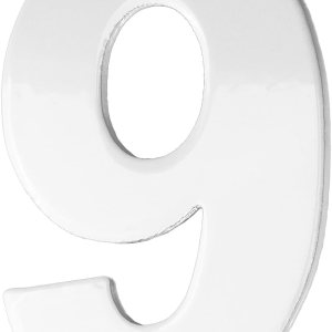 Montague Metal Products Placa de aluminio para exteriores con número 9 de 8 pulgadas, tamaño mediano, color blanco Montague Metal Products Placa de aluminio para exteriores con número 9 de 8 pulgadas, tamaño mediano, color blanco