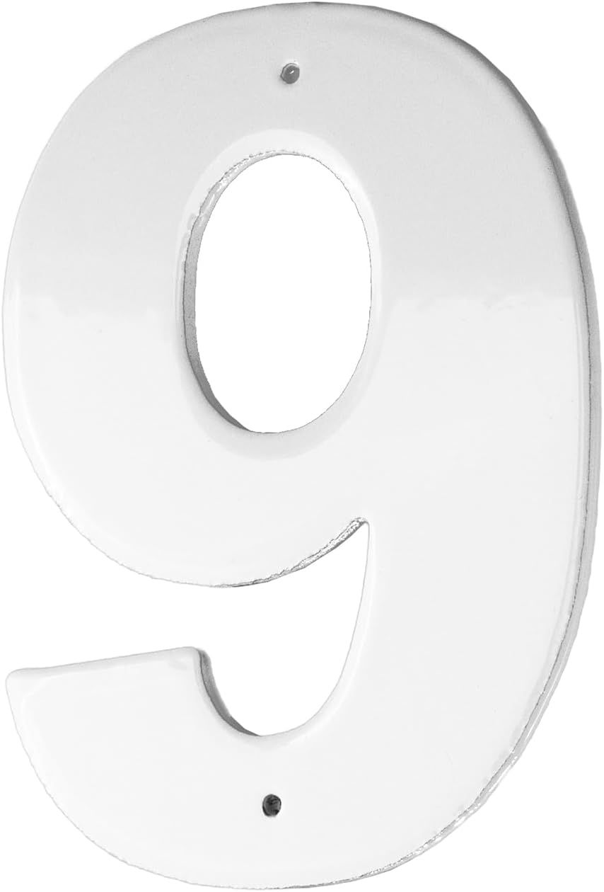 Montague Metal Products HHN-10-W-9 Placa de aluminio para exteriores de 10 pulgadas, mediana, números de casa blanca
