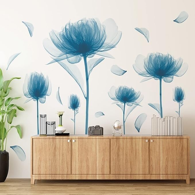 6 calcomanías de pared de lirios rosados, calcomanías de pared de flores florecientes, calcomanías de pared de flores florecientes, plantas
