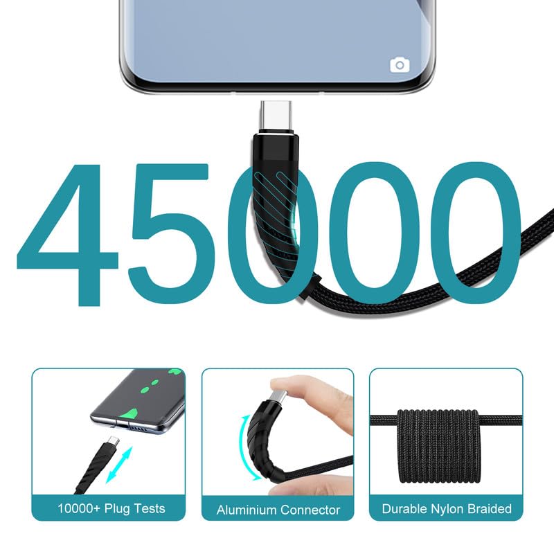 Cable USB C a USB C de 60 W, paquete de 2 cables de carga USB C de 10 pies, cable de carga rápida USB-C trenzado para iPhone