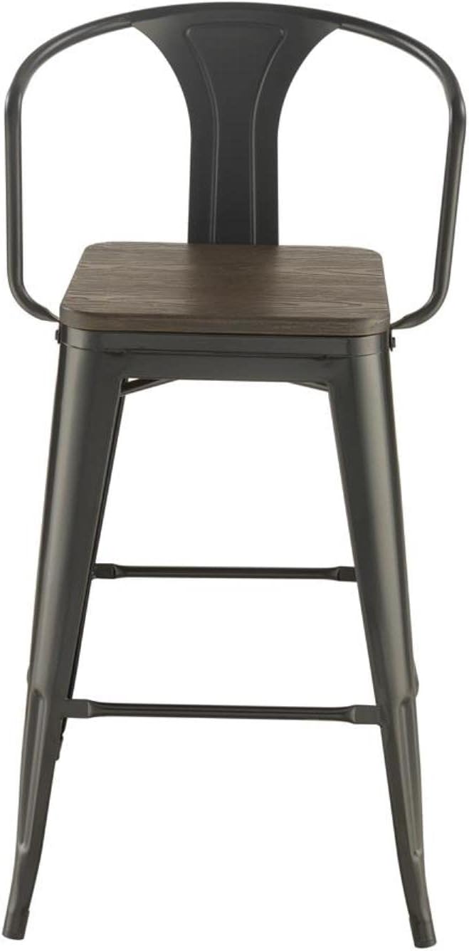 Coaster Home Furnishings Tolix – Taburete de bar industrial de 30 pulgadas con respaldo medio, taburete de bar de bambú sólido con marco de metal,