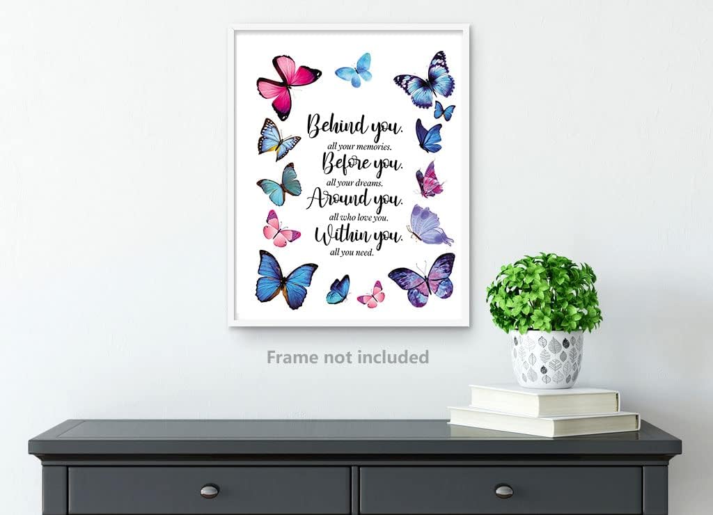 Póster de pared con citas inspiradoras de mariposas, póster de Behind You All Your Memories, regalos de graduación de Gtizry para hija, regalos
