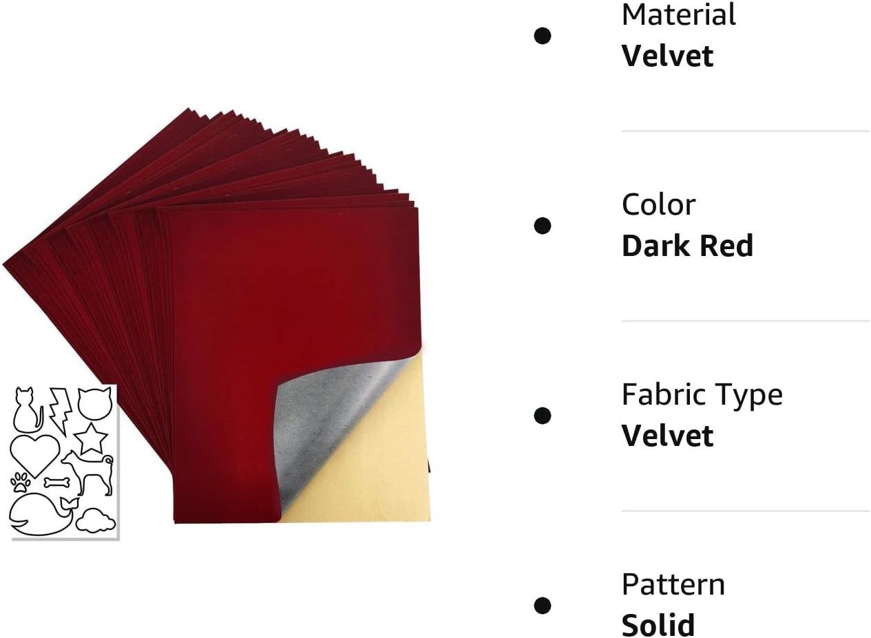 20 hojas de terciopelo autoadhesivas, tela de franela autoadhesiva para caja de joyería, forro de pelusa, adhesivo, tamaño 8.8 x 11.8 pulgadas (rojo