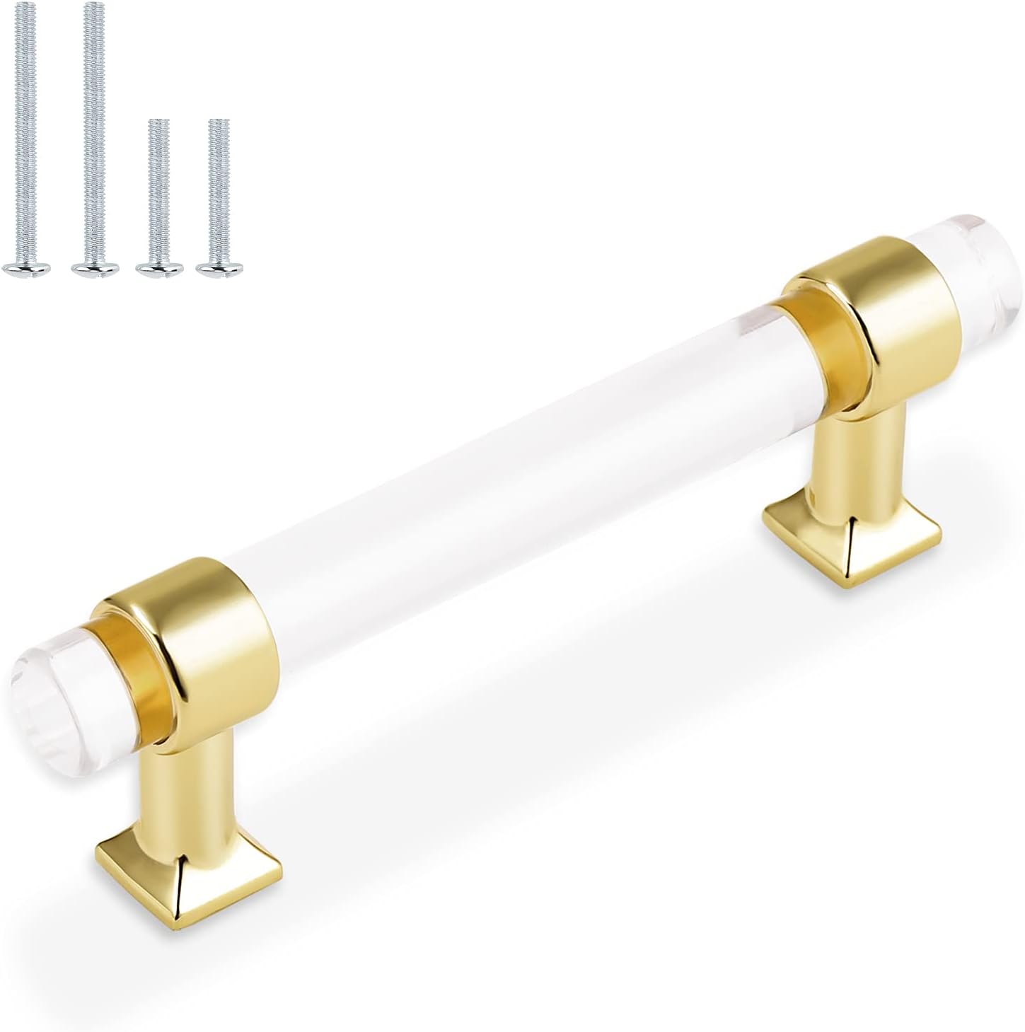 Orger – Paquete de 25 manijas de gabinete de cocina de acrílico de cristal con acabado dorado de 3.75 pulgadas, manijas centrales para gabinetes,
