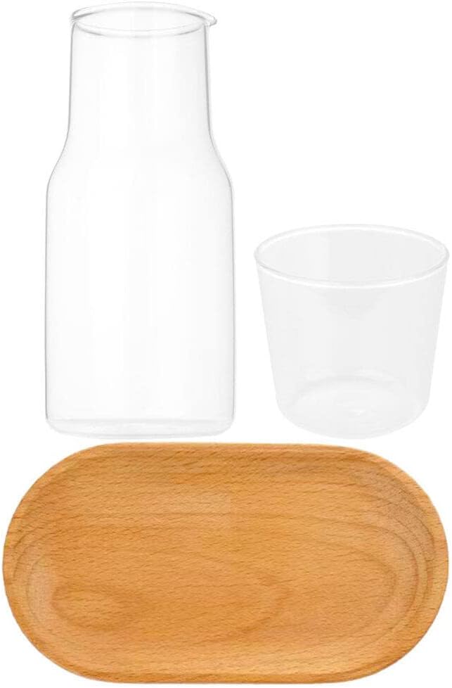Juego de botellas de agua transparentes de cristal para mesita de noche, jarra de agua nocturna con juego de tazas, jarra de agua de jugo de vidrio
