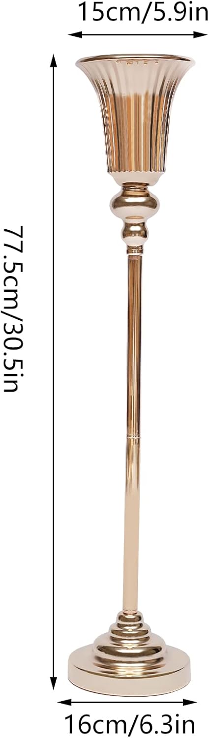 Jarrón dorado para centros de mesa, 10 jarrones de piso de 30.3 in30 pulgadas de alto, centros de mesa de boda para mesa de metal, soporte de flores