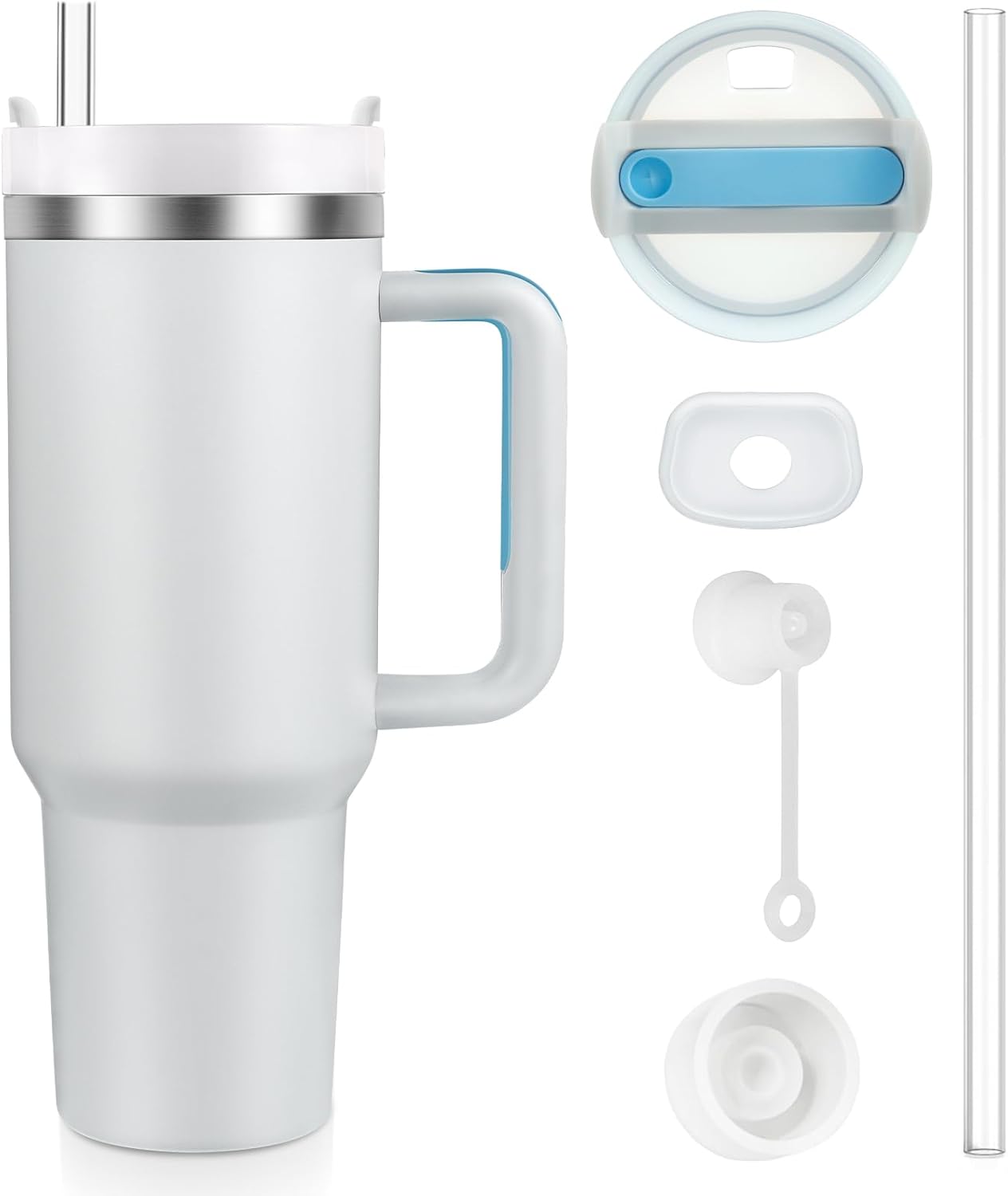 BELYQLY Vaso aislado al vacío de acero inoxidable de 40 onzas con tapa y popote para agua, batidos y más, té helado o café (niebla)