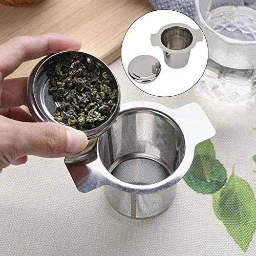 Infusor de té, filtro de filtro de té de acero inoxidable con tapa y asas dobles, infusor de té perfecto para tazas de té de grano de hojas, tazas y