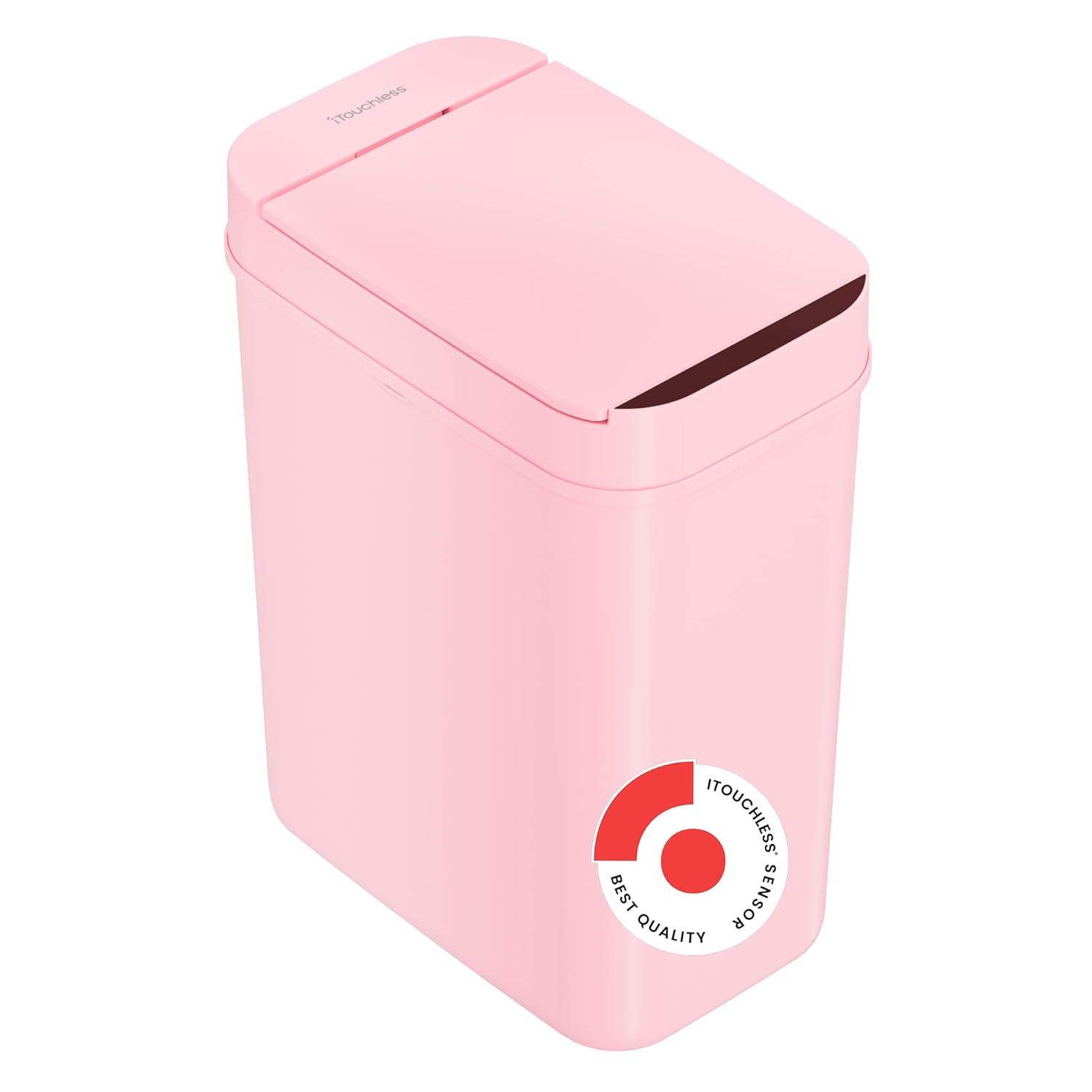 iTouchless Cubo de basura de baño rosa con sensor de 3 galones, 10 litros, delgado, sin contacto, pequeño, automático, con tapa, estrecho control de