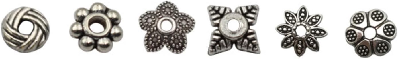 360 cuentas espaciadoras plateadas de metal en forma de flor, cuentas sueltas con caja de almacenamiento, accesorios para hacer joyas (plateado)