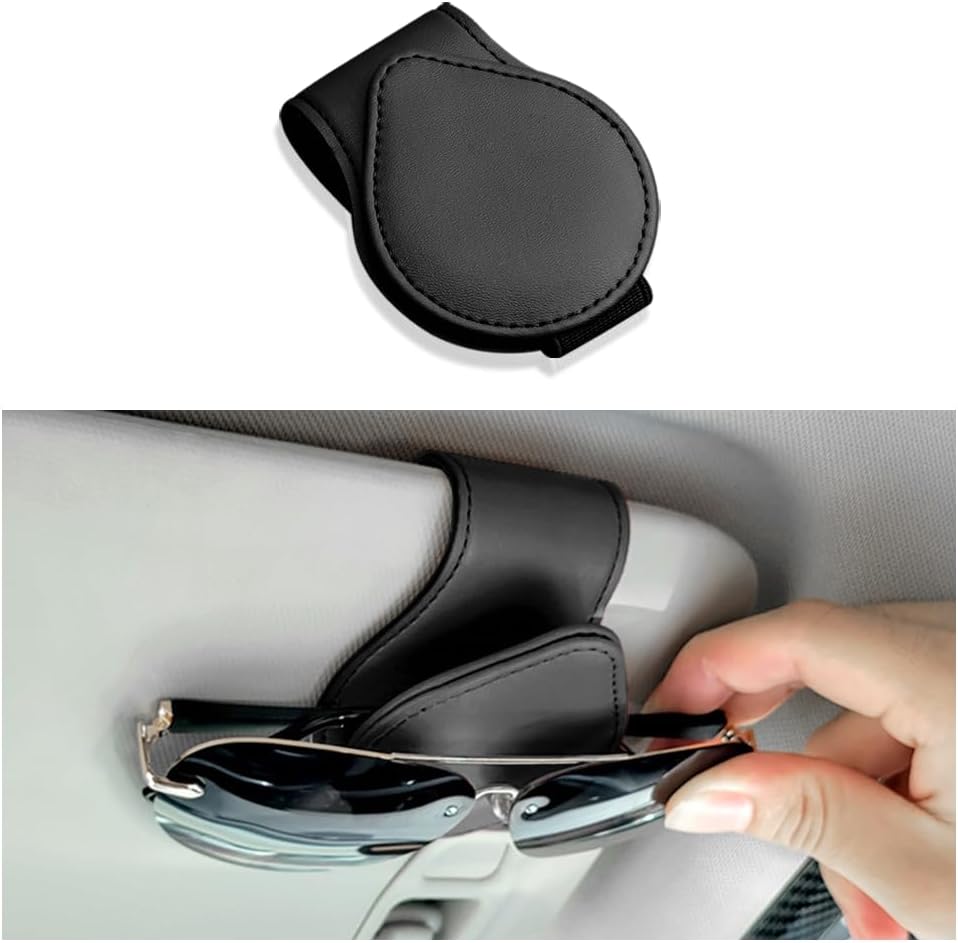 Soporte magnético para lentes de sol para automóvil, soporte universal de piel sintética para lentes de sol, boletos, auriculares, tarjetas, visera,