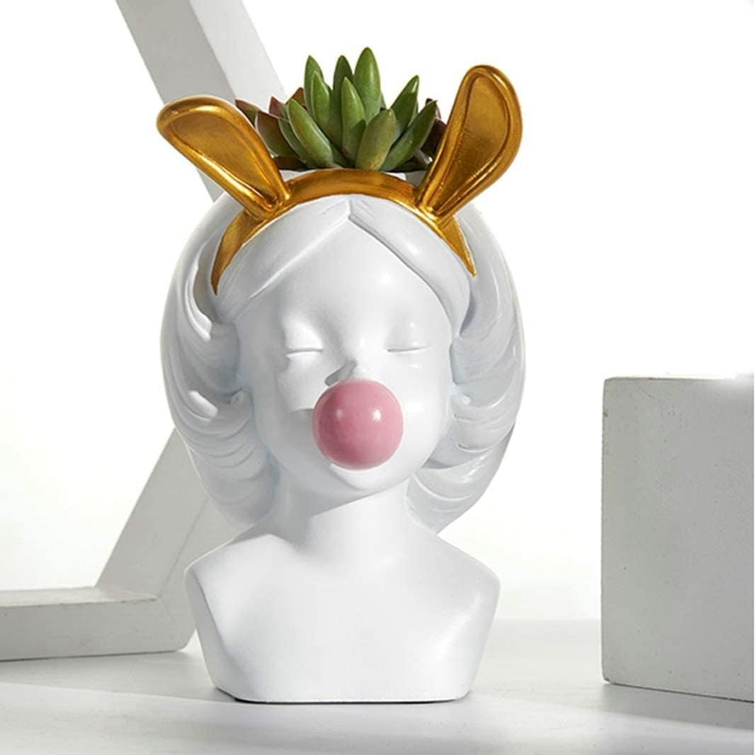 Pequeño florero de resina nórdica linda chica chicle estatua figura suculenta planta maceta moderna decoración del hogar soporte para bolígrafo