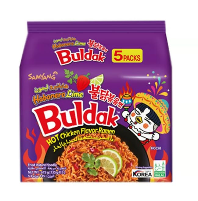 SAMYANG – Fideos ramen con sabor a pollo picante y lima habanero, ramen salteado halal certificado  23.8 onzas (paquete de 1) (total 5 piezas)