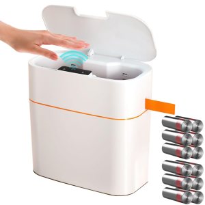 Bote de basura de baño sin contacto con tapa, 3.2 galones, cubo de basura automático delgado de plástico para cocina, dormitorio, sala de estar, Bote de basura de baño sin contacto con tapa, 3.2 galones, cubo de basura automático delgado de plástico para cocina, dormitorio, sala de estar,