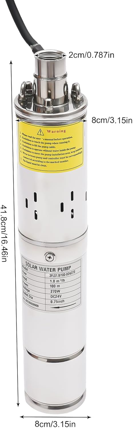 Bomba sumergible solar de pozo profundo de 3 pulgadas, 24 V, 270 W, bomba de agua solar sumergible de acero inoxidable para riego agrícola + kit de