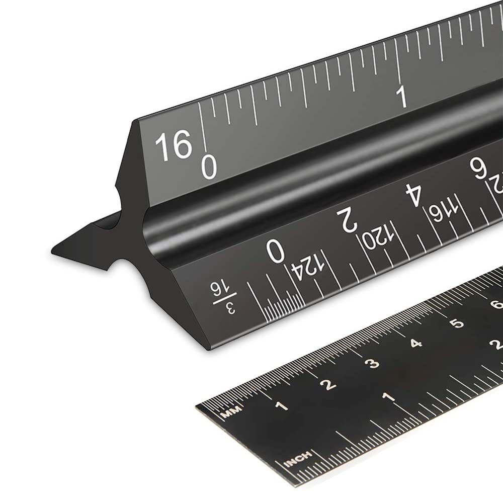 2 reglas de escala arquitectónica, escala de arquitecto de aluminio de 12 pulgadas, escala triangular, regla de escala, regla triangular, regla de