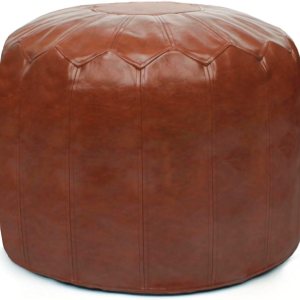 Otomano redondo de piel sintética con estilo, solución de almacenamiento para muebles de sala de estar. Diseño inspirado en Marruecos y costuras Otomano redondo de piel sintética con estilo, solución de almacenamiento para muebles de sala de estar. Diseño inspirado en Marruecos y costuras