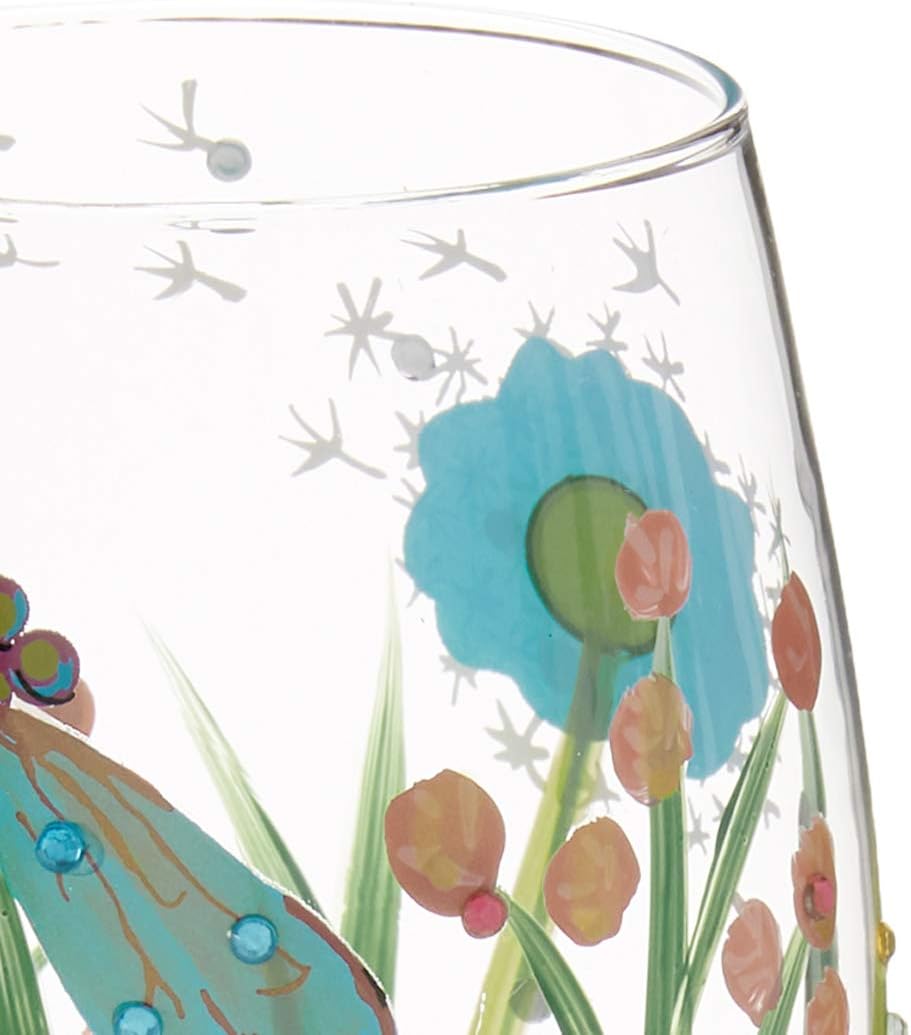 Lolita Dragonfly Summer – Copa de vino pintada artesanal, 14.9 fl oz