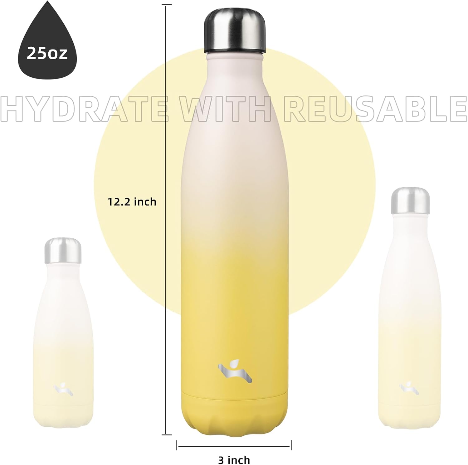 Botellas de agua aisladas, 25 onzas, doble pared de acero inoxidable, termo de metal Vacumm para viajes deportivos, limón