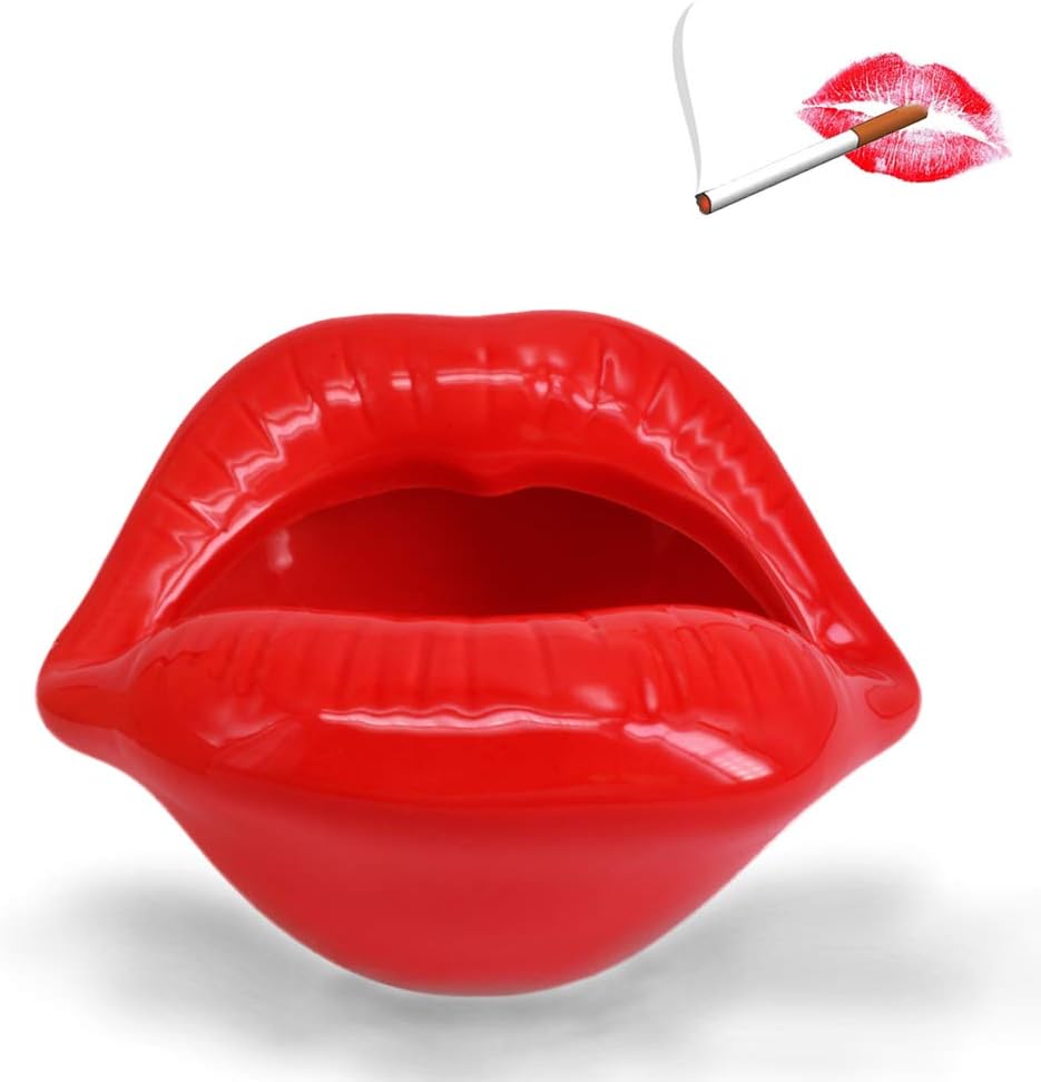 Ceniceros de cigarrillos de cerámica creativos con labios estilo moda decoraciones para el hogar (rojo claro)